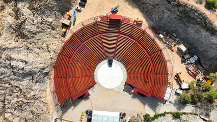 Aerial drone photo of recently renovated theatre of Lycabettus on top of Lycabettus hill, Athens...