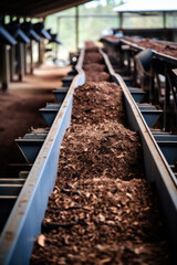 Fototapeta na wymiar Image of a conveyor belt transporting wood waste