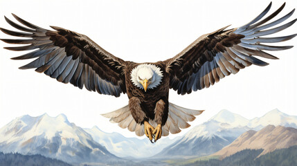  A drawing of a bald eagle flying in the air - obrazy, fototapety, plakaty