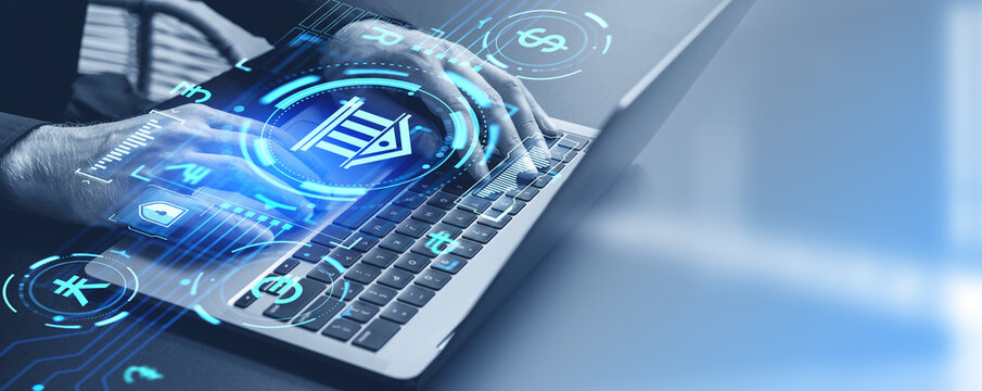 Man hands with laptop and CBDC interface