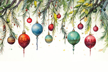 watercolour christmas decoration ornament, merry christmas and happy new year.