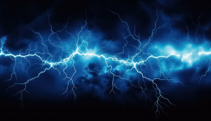 lightning strike on a black background, in the style of azure, electric fantasy - obrazy, fototapety, plakaty