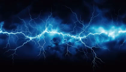 Deurstickers lightning strike on a black background, in the style of azure, electric fantasy © terra.incognita