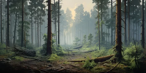 Gordijnen AI Generated. AI Generative. Pine forest outdoor nature landscape background. Graphic Art © AkimD