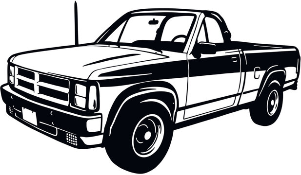 Classic Truck 90s, Muscle car, Classic car, Stencil, Silhouette, Vector Clip Art - Truck 4x4 Off Road - Off-road car for tshirt and emblem