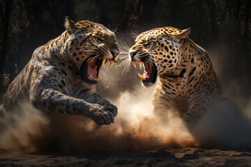 jaguars fighting each other - obrazy, fototapety, plakaty