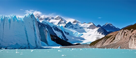 Panoramic view of the Perito Moreno glacier in Patagonia, generative ai. - obrazy, fototapety, plakaty