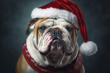 portrait of bulldog dressed as Santa Claus very deta, generative ai