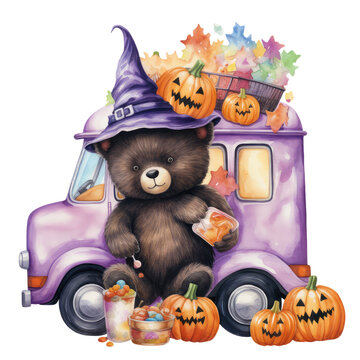 recommend clip art: Halloween cute truck witch bear clipart