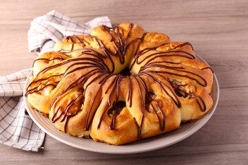 coffee cake, with chocolate icing