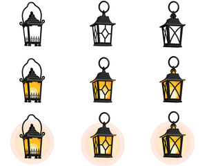 アンティークランタンのイラストセット © 麻由美 八木