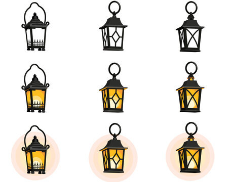 アンティークランタンのイラストセット