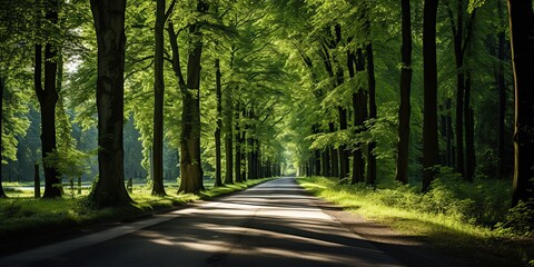 Obraz premium AI Generated. AI Generative. Outdoor nature adventure forest walk path road adventures background. Graphic Art