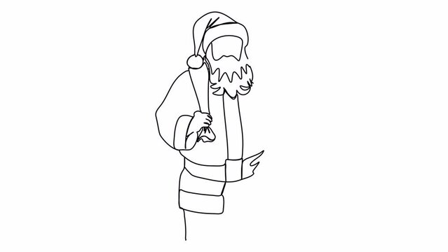 Santa Claus one line drawing animation. Video clip with alpha channel.