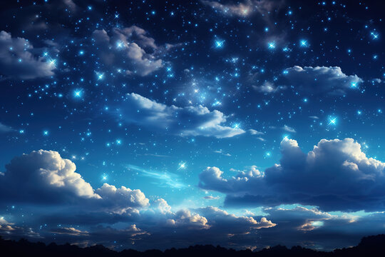 Photo of a breathtaking night sky filled with stars and drifting clouds