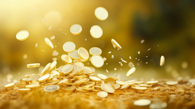 falling gold coins with blurred background
