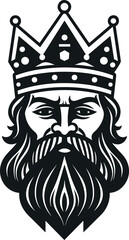 Bearded king with a crown on his head.