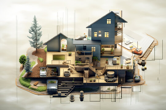 Collage conceptual for real estate and construction. Houses on white background.