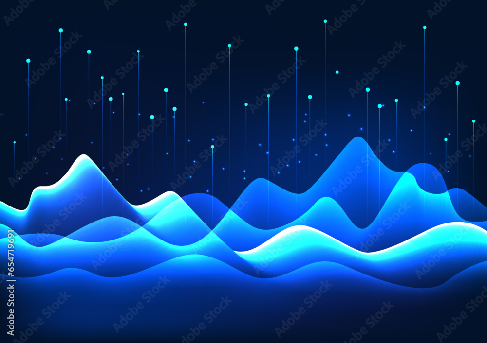 Aufkleber big data technology background, the lines are overlapping waves with many layers, representing the t