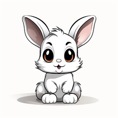 Obraz premium Cartoon illustration of a cute rabbit isolated on white background. Rabbits look cheerful and have wide ears.