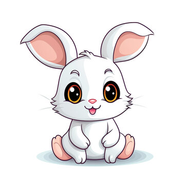 Cartoon illustration of a cute rabbit isolated on white background. Rabbits look cheerful and have wide ears.
