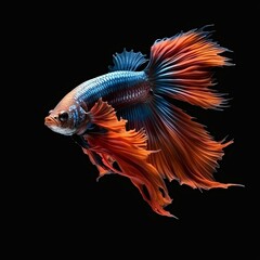 Fototapeta premium Beautiful Siamese Fighting Fish. Close Up of Betta Fish Isolated on Black Background
