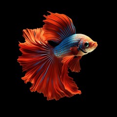 Fototapeta premium Beautiful Siamese Fighting Fish. Close Up of Betta Fish Isolated on Black Background