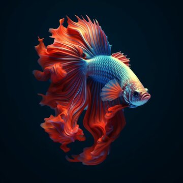 Beautiful Siamese Fighting Fish. Close Up of Betta Fish Isolated on Black Background