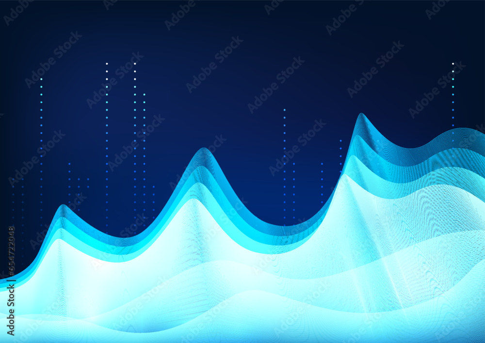 Poster big data technology background, the lines are overlapping waves with many layers, representing the t