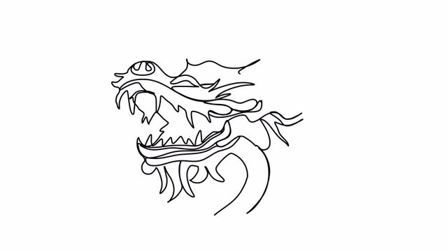 Dragon one line drawing animation. Video clip with alpha channel.
