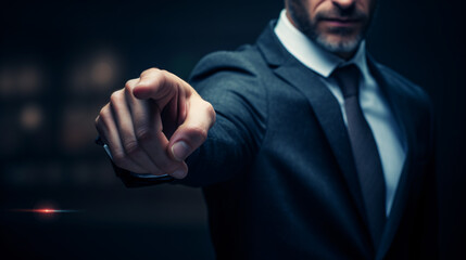 businessman touching virtual screen - handsome man pointing at you ,businessman pointing finger - Powered by Adobe