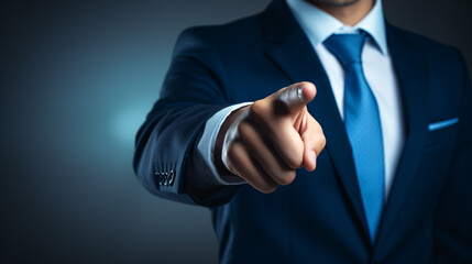 professional business man hand touching screen - man pointing at you - obrazy, fototapety, plakaty