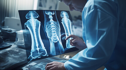 Orthopedic surgeon doctor examining patients' xray - obrazy, fototapety, plakaty
