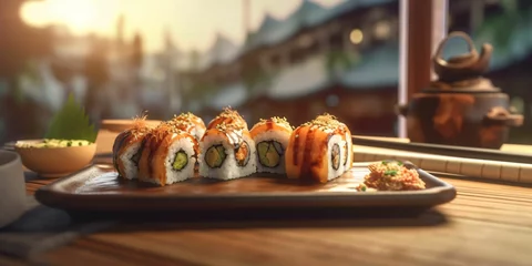 Foto op Plexiglas Delicious Sushi Rolls Served on a Plate © Resdika