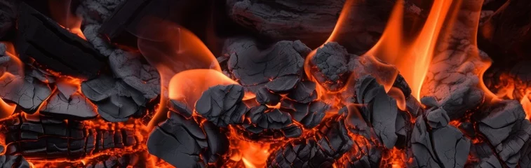 Foto op geborsteld aluminium Brandhout textuur Burning coals from a fire abstract background, Generative AI