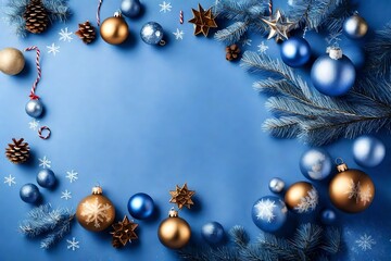 Christmas composition in Color of the Year 2022, Very Peri. Trendy Xmas background, mockup. Modern design. Free space for text or logo, copy space. Flat lay, top view