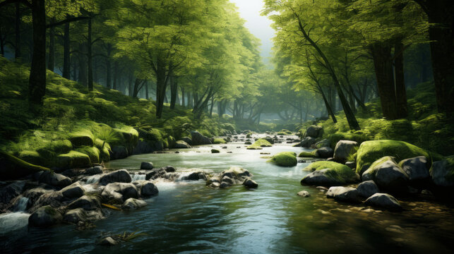 A clear stream winding through a forest, showcasing the beauty of pristine waterways