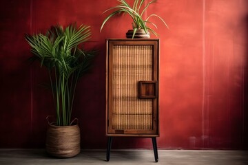 Vintage cabinet in the living room with plant