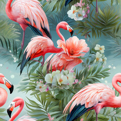 Seamless pattern, Flamingo Vintage style , watercolor design, AI generated