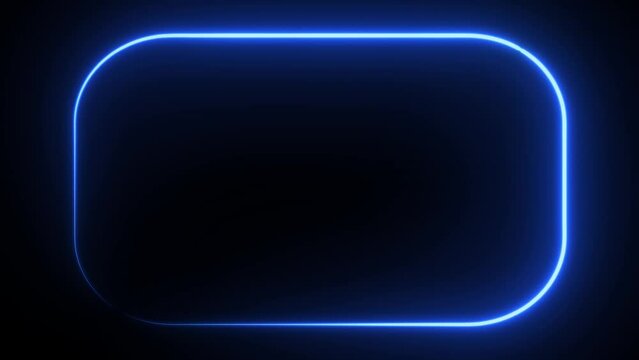  Rectangle glowing neon frame background. Colorful laser show seamless loop 4K border. Futuristic light effect isolated on black background, . 