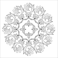 Outline Mandala for coloring book. Decorative round ornament. Anti-stress therapy pattern. Weave design element. Yoga style, background for meditation poster. Unusual flower shape. Oriental vector