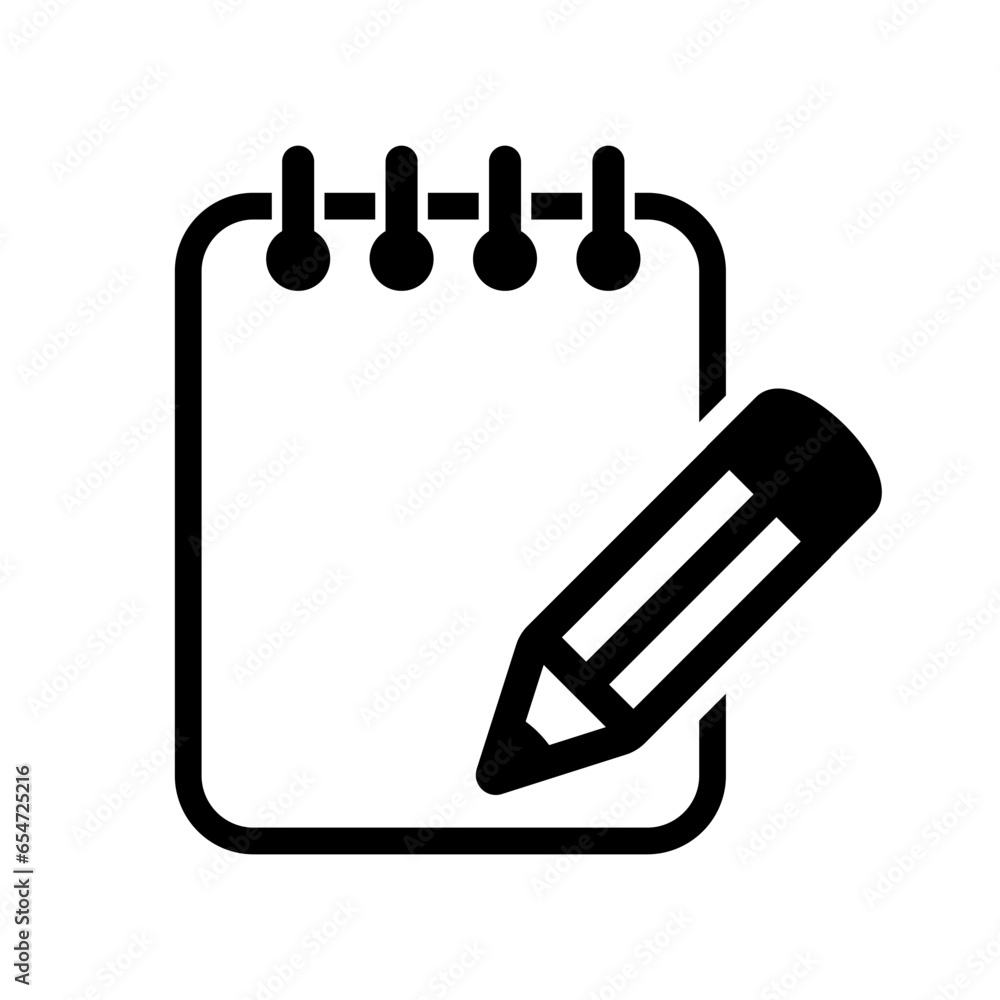 Poster notebook and pencil icon. icon of notes. notepad vector sign.