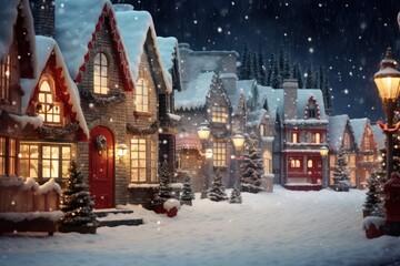 christmas village winter backdrop, Christmas background, AI Generated