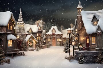 christmas village winter backdrop, Christmas background, AI Generated - obrazy, fototapety, plakaty