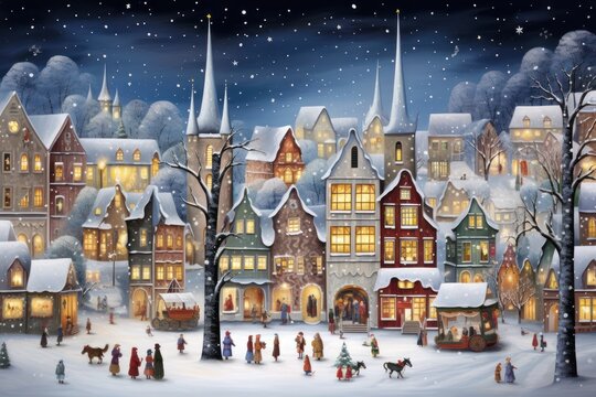 christmas village winter backdrop, Christmas background, AI Generated