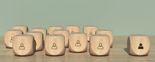 Human resources management concept with wooden cubes and icons