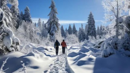 Foto op Aluminium Snowshoeing. Peaceful walks through snow-covered landscapes © olegganko