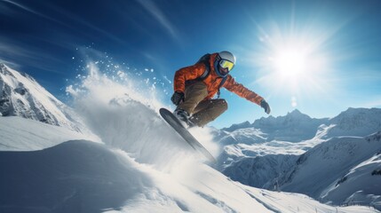 Snowboarding. Thrilling jumps and tricks in snowy terrain