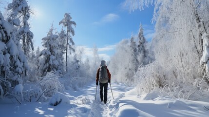 Fototapeta na wymiar Snowshoeing. Peaceful walks through snow-covered landscapes