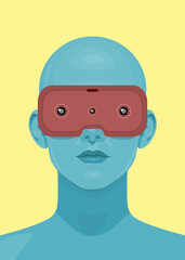 Human face in augmented or virtual reality glasses. Metaverse digital virtual reality technology, Vector illustration 
